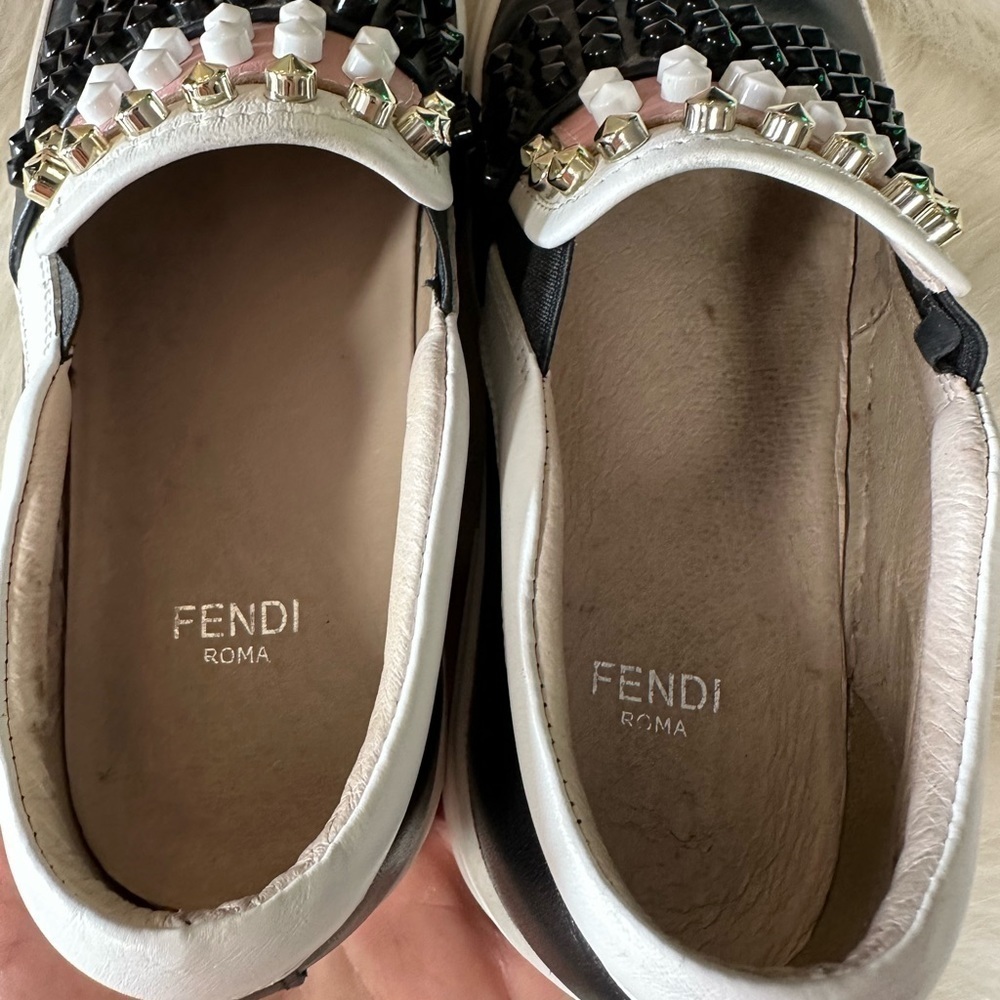 FENDI KARLITO STUDDED LEATHER SLIP ON SNEAKERS WOMENS 37 7 DESIGNER RARE - Picture 6 of 12